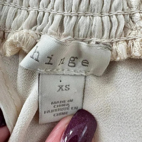 Hinge Long Sleeve Lace Open Shoulder Poplin Blouse Size XS Cream - Picture 4 of 6